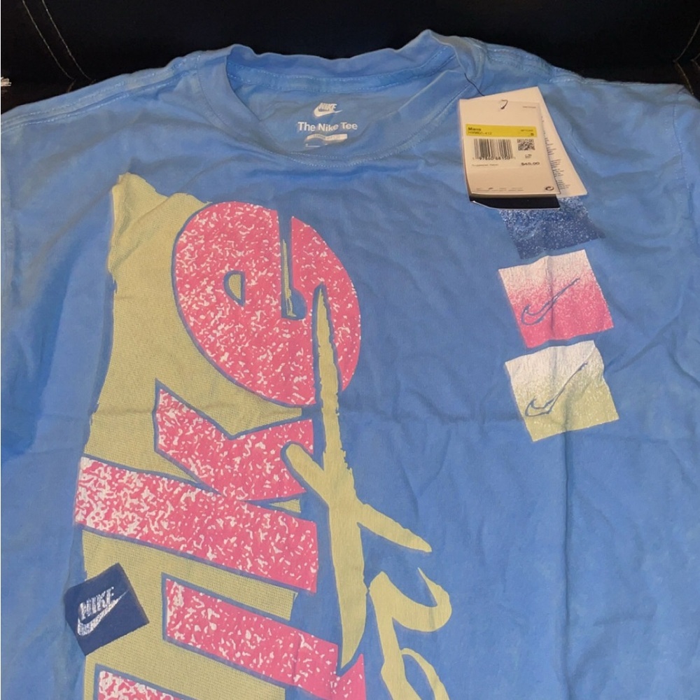 Nike Kids Light Blue Tee with Pink and Yellow Graphic